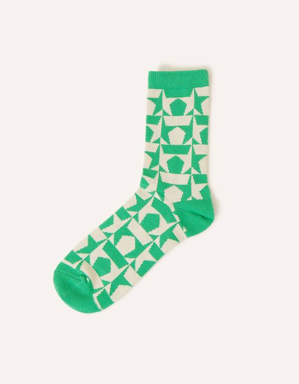 Contrast Retro Star Print Socks, , large