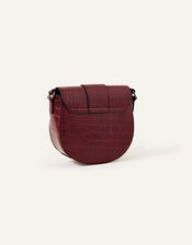 Faux Croc Ring Detail Saddle Bag, Red (BURGUNDY), large