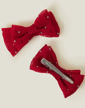 2-Pack Girls Sparkle Bow Hair Clips, Red (RED), large