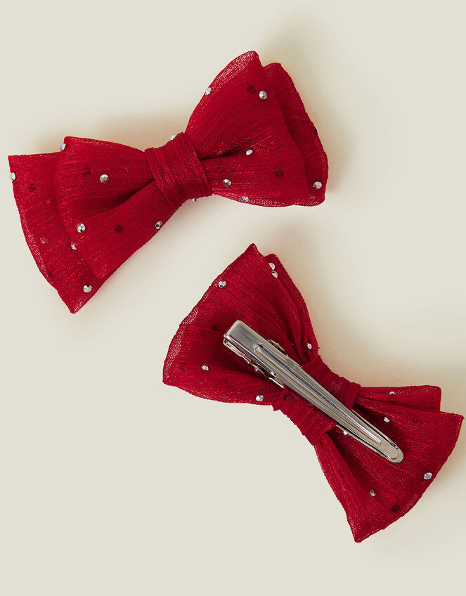 2-Pack Girls Sparkle Bow Hair Clips, Red (RED), large