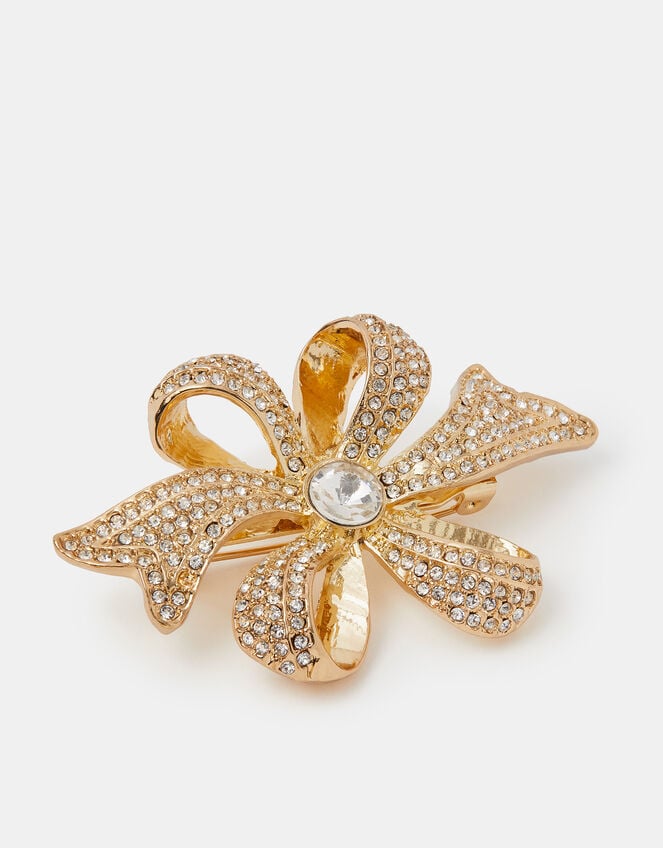 Diamanté Bow Brooch , , large