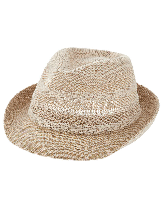 Chevron Packable Trilby Hat, Natural (NATURAL), large