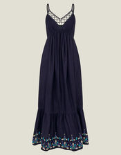 Embroidered Hem Sun Dress, Blue (NAVY), large