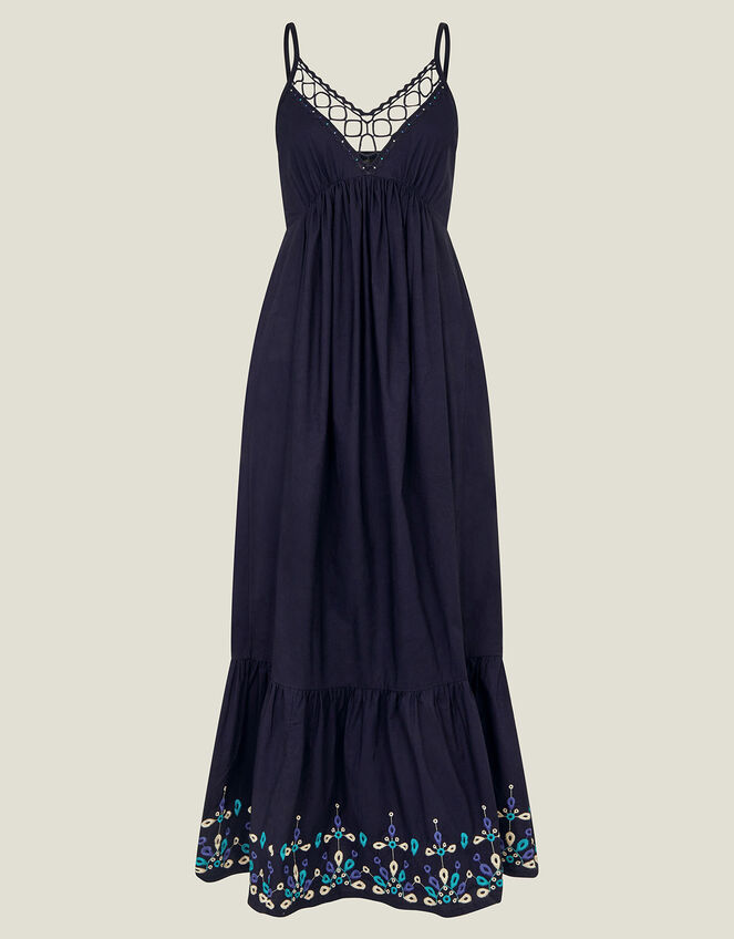 Embroidered Hem Sun Dress, Blue (NAVY), large