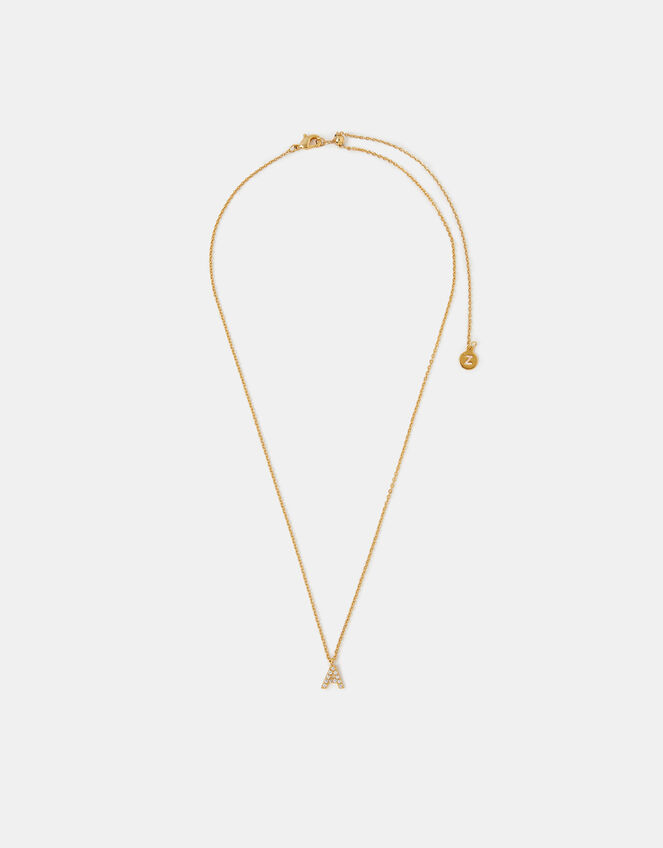 14ct Gold-Plated Diamanté Initial Pendant Necklace, Gold (GOLD), large