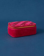 Sequin Stripe Velvet Jewellery Box, Pink (FUCHSIA), large