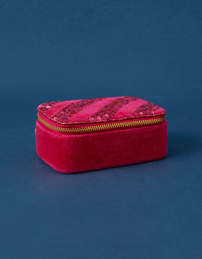 Sequin Stripe Velvet Jewellery Box, Pink (FUCHSIA), large