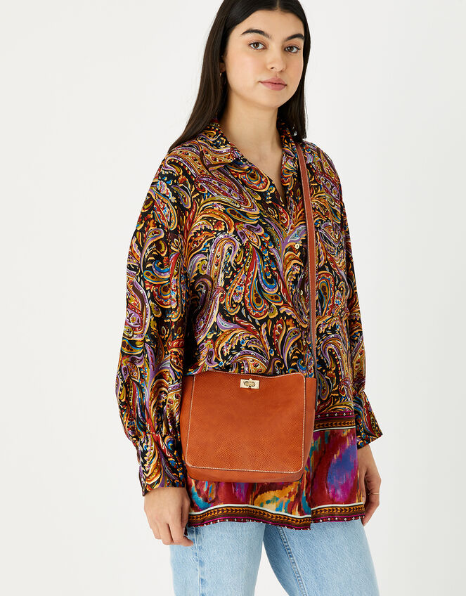 Twist Lock Cross-Body Bag, Orange (ORANGE), large