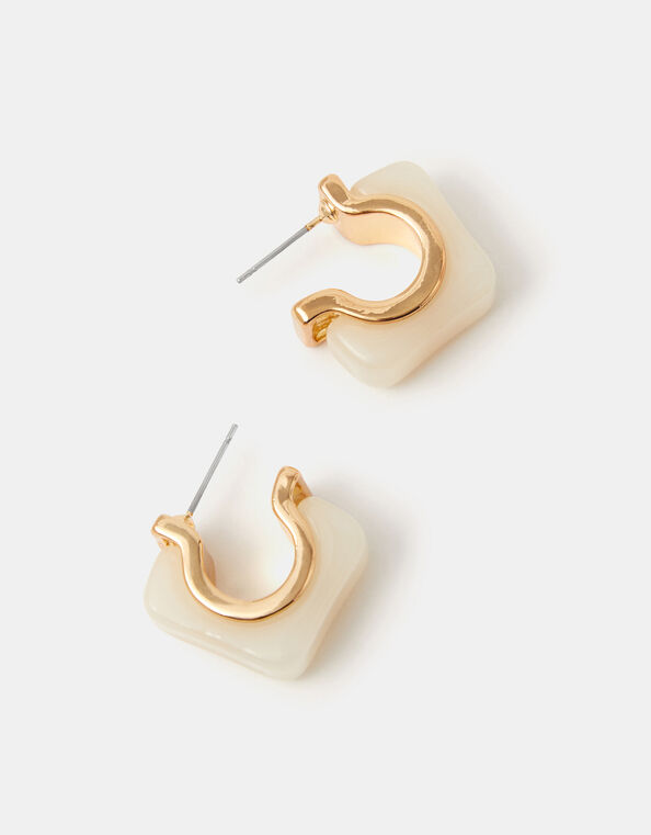 Chunky Square Resin Hoop Earrings, , large
