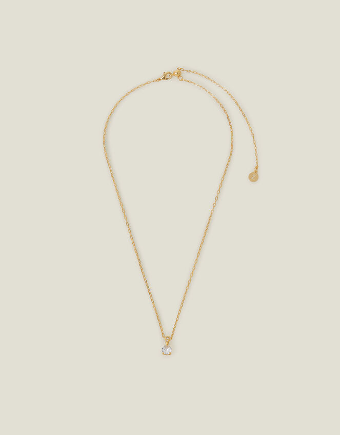 14ct Gold-Plated Solitaire Diamante Pendant Necklace, , large