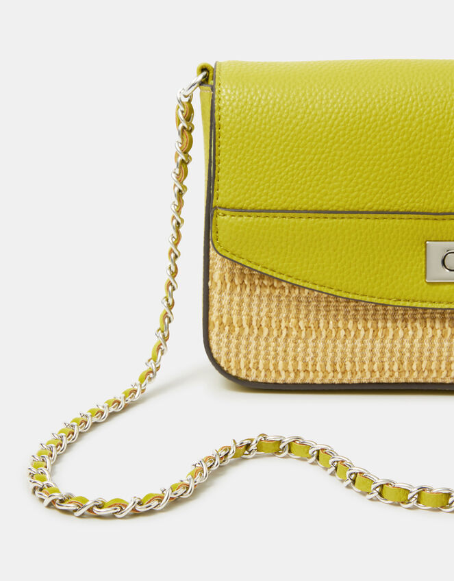 Twistlock Raffia Crossbody Bag, Green (LIME), large