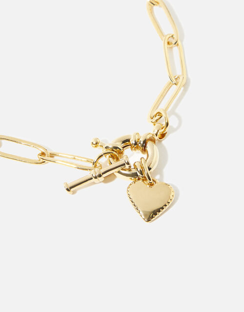 Gold-Plated Paperclip Chunky Heart Bracelet, , large