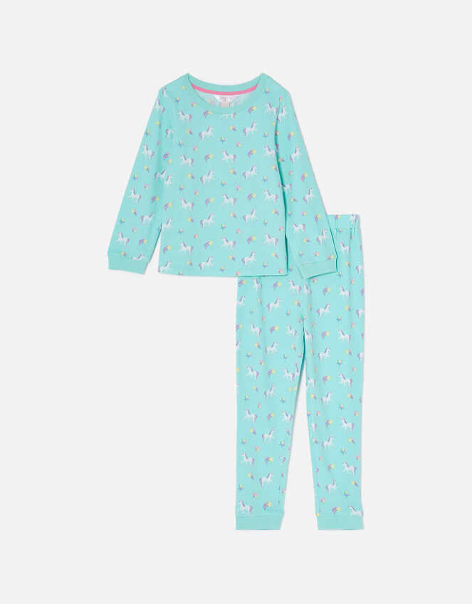 Girls Unicorn PJ Set, Blue (AQUA), large