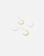 Sterling Silver Sparkle Hoop Set, , large
