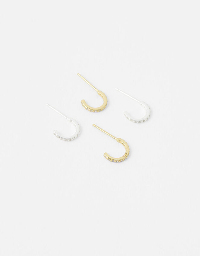 Sterling Silver Sparkle Hoop Set, , large