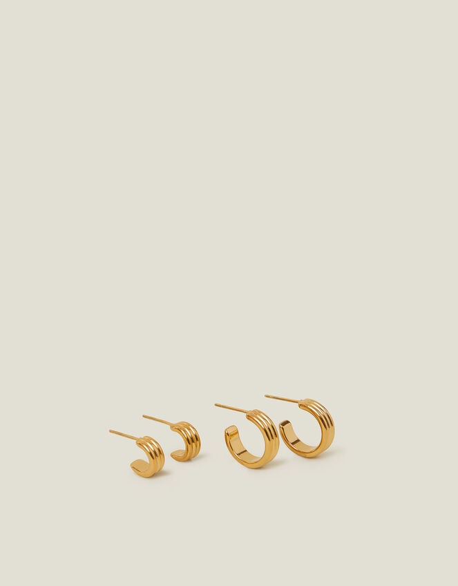 2-Pack 14ct Gold-Plated Stainless Steel Huggie Hoops, , large