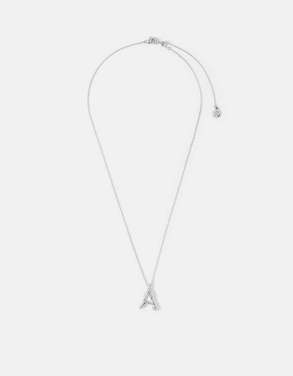 Sterling Silver-Plated Molten Initial Pendant Necklace, Silver (ST SILVER), large
