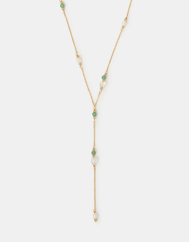 14ct Gold-Plated Aventurine Lariat Necklace, , large