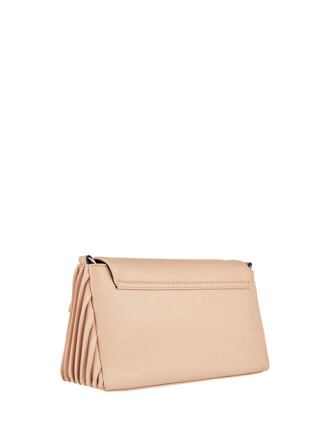 Pleated Cross-Body Bag, Nude (NUDE), large