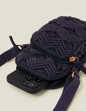 Macrame Phone Bag, Blue (NAVY), large