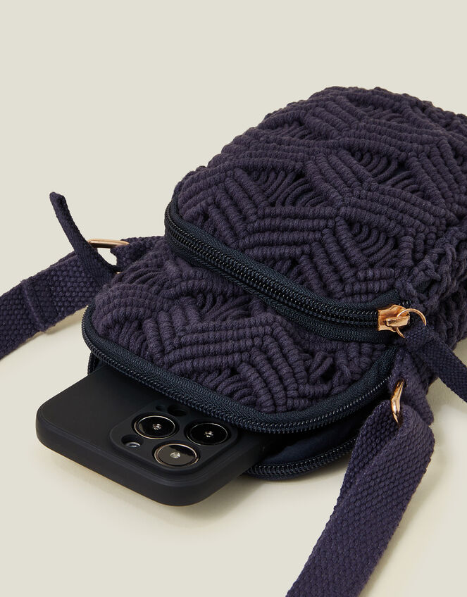 Macrame Phone Bag, Blue (NAVY), large