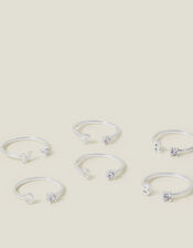 Sterling Silver-Plated Sparkle Initial Ring, Silver (ST SILVER), large