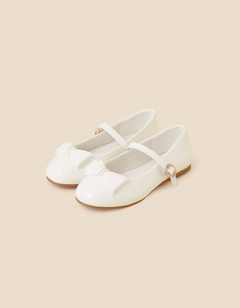 Girls Patent Bow Ballerina Flats, Ivory (IVORY), large
