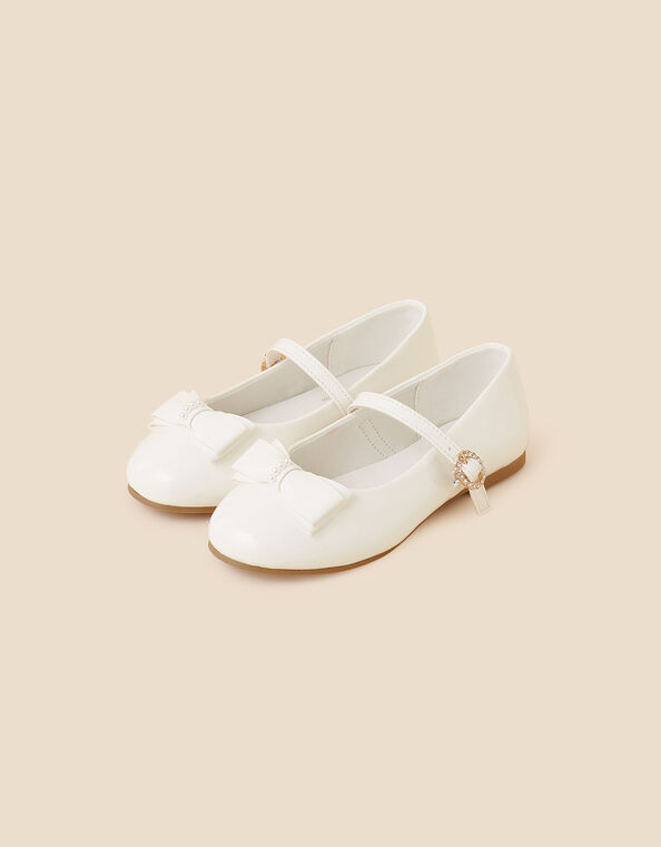 Girls Patent Bow Ballerina Flats, Ivory (IVORY), large