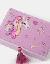Girls Beaded Unicorn Velvet Jewellery Box, , large