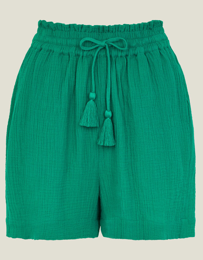 High Waist Crinkle Shorts, Teal (TEAL), large