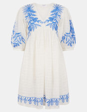 Floral Embroidered Beach Cover-Up Dress, White (WHITE), large