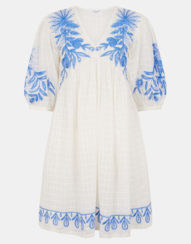 Floral Embroidered Beach Cover-Up Dress, White (WHITE), large