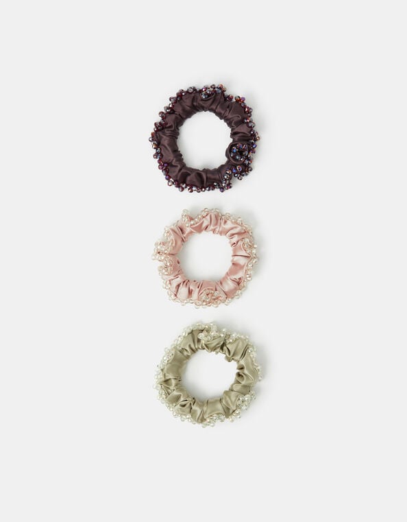 3-Pack Beaded Edge Hair Scrunchies, , large
