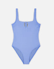 Lace Up Rib Swimsuit, Blue (LIGHT BLUE), large