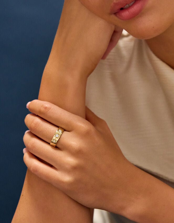 14ct Gold-Plated Star Band Ring, Gold (GOLD), large