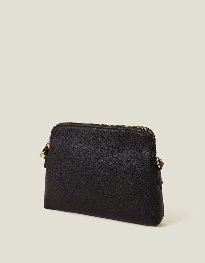 Quilted Faux Leather Cross-Body Bag, Black (BLACK), large