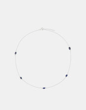 Sterling Silver Blue Agate Station Necklace, , large