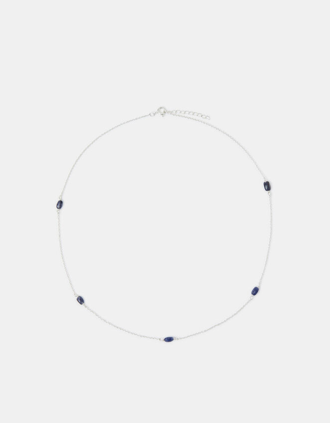 Sterling Silver Blue Agate Station Necklace, , large