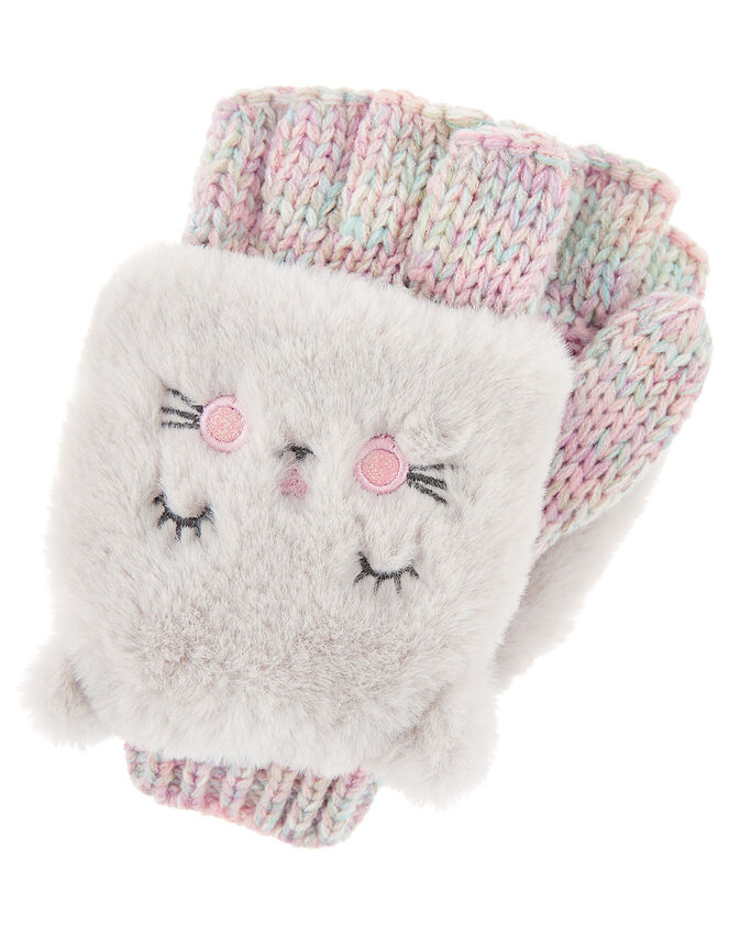 Fluffy Cat Capped Gloves, Multi (PASTEL-MULTI), large