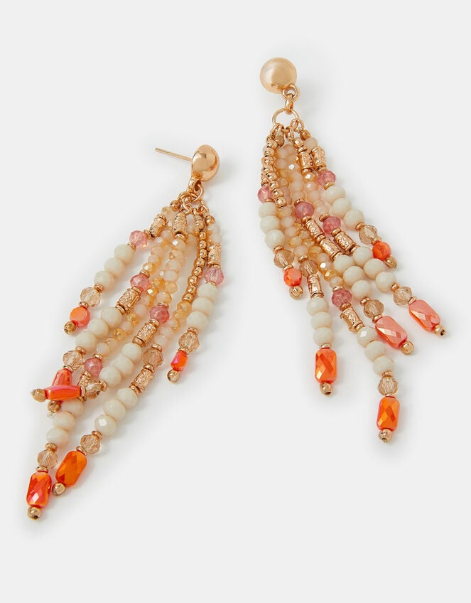 Beaded Facet Long Drop Earrings, , large