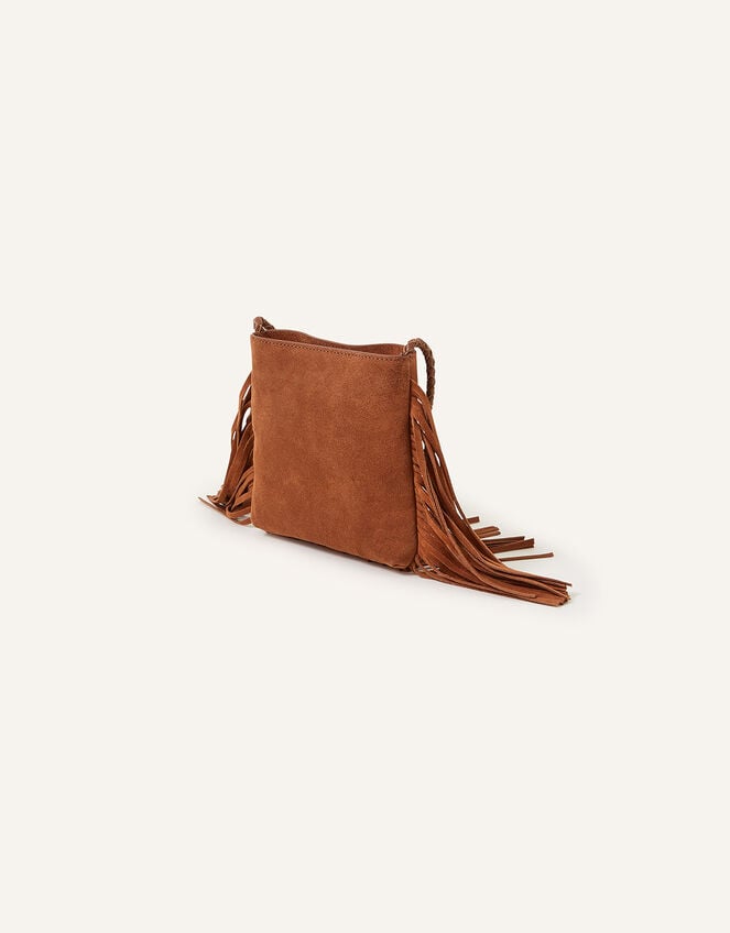 Leather Fringe Cross-Body Bag, Tan (TAN), large