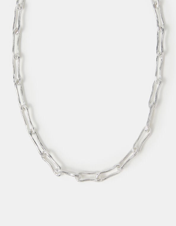 Sterling Silver-Plated Chunky Molten Link Necklace, , large