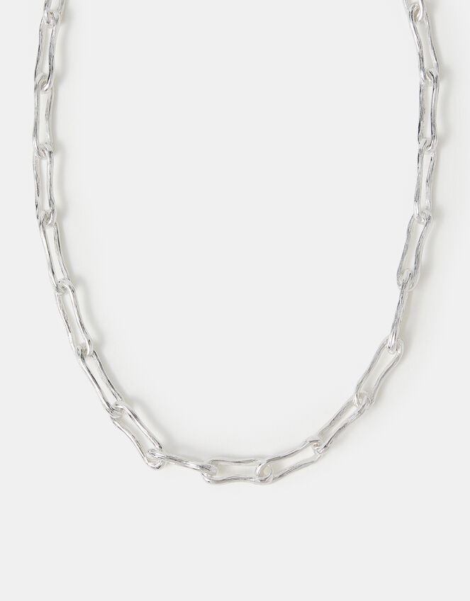 Sterling Silver-Plated Chunky Molten Link Necklace, , large