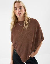 Sparkle Knit Poncho, Brown (CHOCOLATE), large