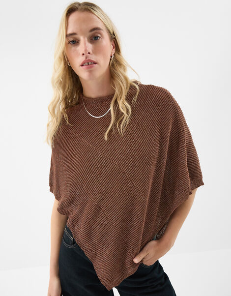 Sparkle Knit Poncho, Brown (CHOCOLATE), large