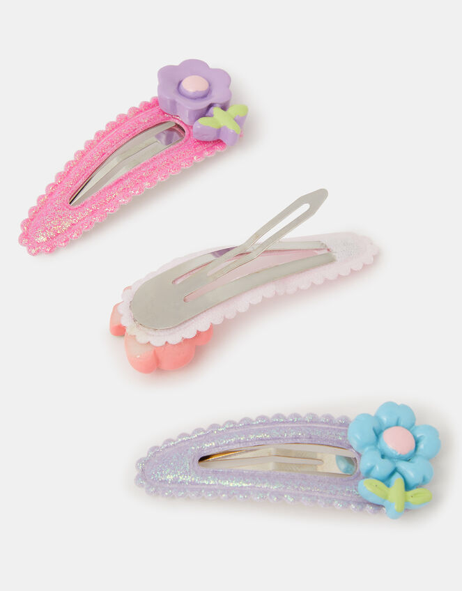 Girls Glitter Flower Hair Clips, , large