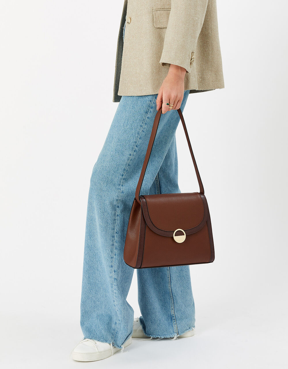 Faux Croc Trim Shoulder Bag Brown Shoulder bags Accessorize UK