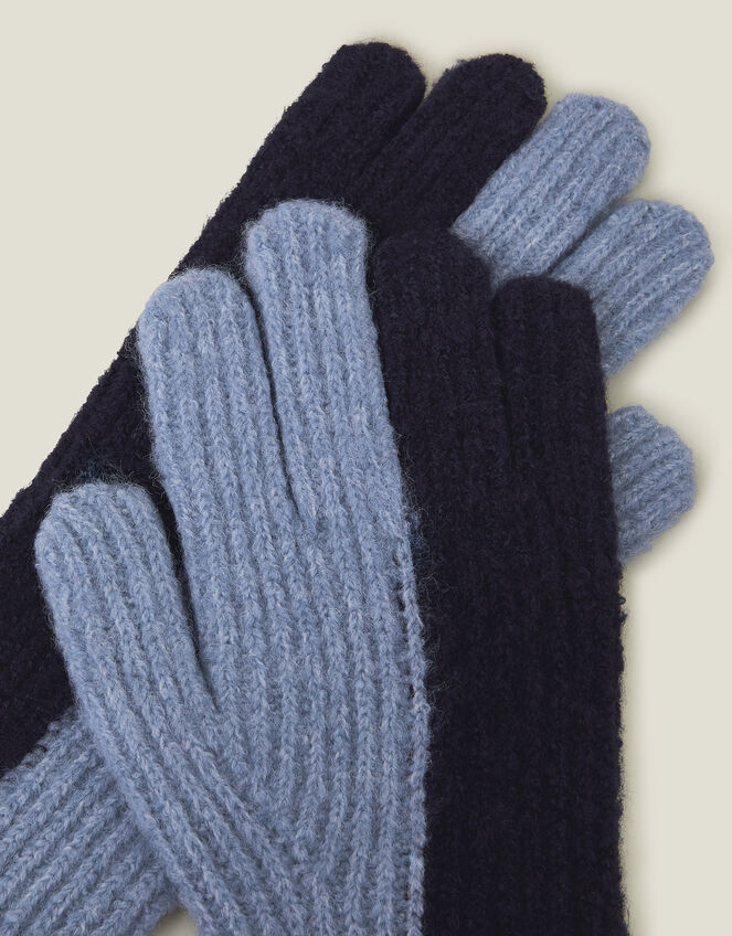Colour Block Rib Knit Gloves, , large