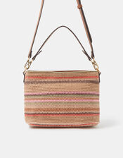 Woven Stripe Raffia Crossbody Bag, , large
