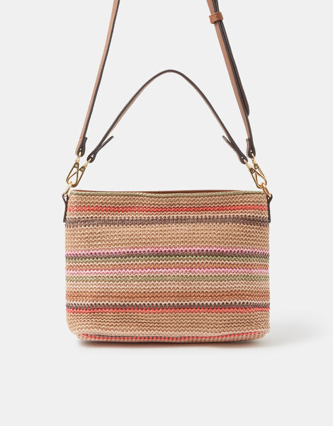 Woven Stripe Raffia Crossbody Bag, , large